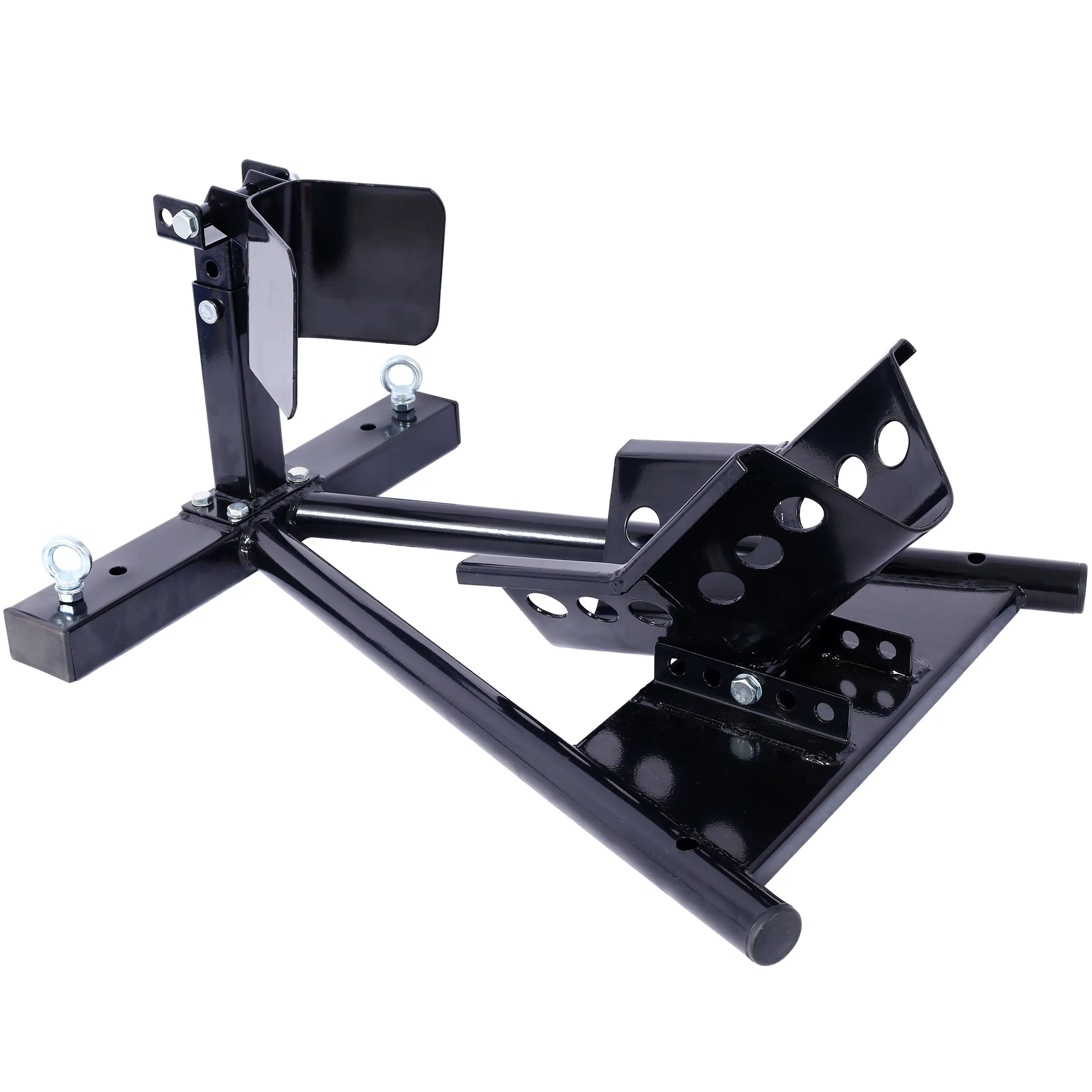 Black Steel Motorcycle Front Tire Chock - Steel Pipe Construction, Robust Welds, Safety Latch, Wear Resistant Design, Adjustable Locking Stand for 17"-21" Wheels