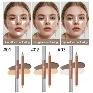 Dual-Ended Contour Highlighter Stick, Contouring Stick, Face Shaping Makeup Brush, 2-In-1 Sculpting Concealer, Creamy Texture, Long-Lasting, Gentle Non-Irritating