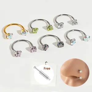 G23 18G/20G Horseshoe Nose Ring (Free Ball Holder)  Titanium Hoop Daith Helix Earring Pierced Jewelry For Sensitive Skin with Women Men gift Zircon 6/7/8mm