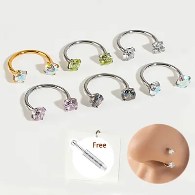 Cubic Zirconia 22 Gauge Horseshoe Nose Ring 20g Horseshoe