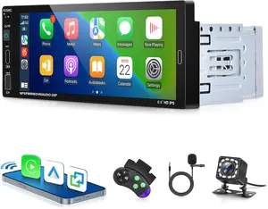 6.86 Inch HD Single Din Car Radio with Wired Carplay & Android Auto, Touchscreen Car Audio with Bluetooth Handsfree Mirror Link Voice Control FM EQ SWC AUX/TF/USB/MIC + Backup Camera,SummerVibes fathersdaygift