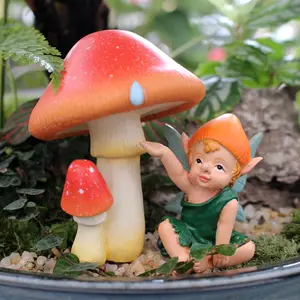 2 Piece Mushroom Fairy Resin Statue Set, Cute Fairy Figurine, Garden Sculptures Statues, Garden Accessories, Four Seasons Garden Decor, Christmas New Year Party Decoration