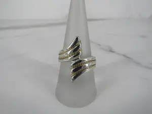 Silver Bypass Band With 14KY Rope Detailing