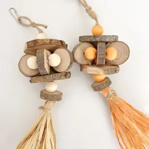 Natural Apple Wood Parrot Bird Toy, Bite-Resistant Decoration Hanging Piece, Stress Relief Accessory for Pet Birds