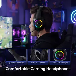 AOC ACG2510 RGB Over-Ear Headphone-Lightweight & Comfortable Design, USB 5V Powered, 50mm Speaker, -56±3dB Mic Sensitivity, Static RGB Light, 2m Durable Cable, Perfect for Gaming Chat, Virtual Conferences, Music Listening and Daily Use