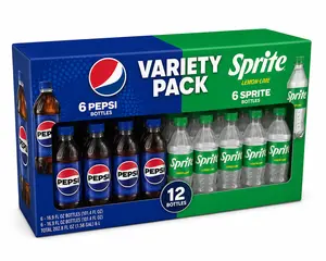 Sprite Lemon Lime Soda & Pepsi Cola Soft Drinks Variety Pack, 16.9 fl oz Bottles, 12 Pack (6 Sprite + 6 Pepsi)