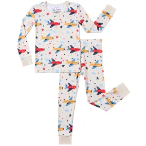 Two-Piece Pajama Set for Boys & Girls, Soft Viscose from Adorable Breatable Bamboo Toddler Pajamas for Kids 2pcs, Long-Sleeve Snug fit Children Sleepwear for All Season