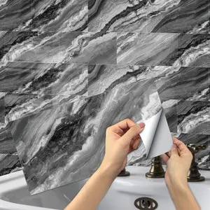 24pcs Imitation Tile Wall Sticker, Peel and Stick Marble Backsplash Wallpaper, Retro Patterns, Easy Cleaning, 15x30cm, 5 Styles, Kitchen & Accent Wall