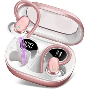 Wireless Earbuds Bluetooth 5.4 Headphones Sport, 50H Bluetooth Earbuds with Earhooks, Over Ear Bud Deep Bass with ENC Mic, IP7 Waterproof Wireless Earphone for Workout/Running, Rose Gold