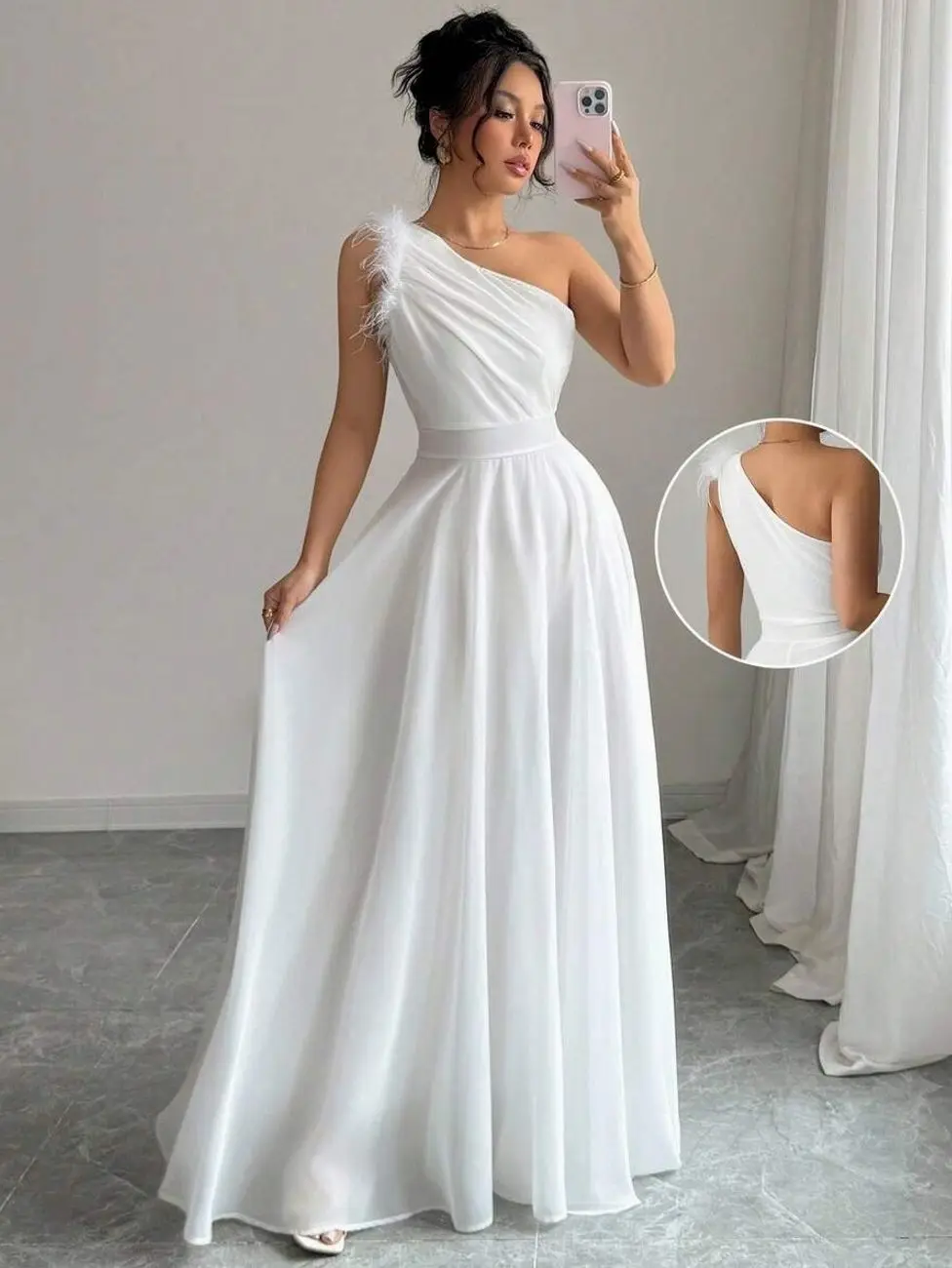 Vintage French Romantic Style Asymmetrical Collar Sleeveless Dress