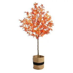 6' Artificial Autumn Maple Tree with Handmade Jute & Cotton Basket