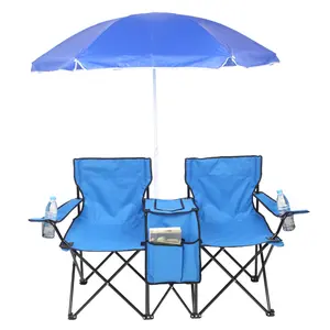 Nylon Portable Double Folding Chair w/Removable Umbrella, Cooler Bag and Carry Case, For Beach,Camping Nylon Portable Double Folding Chair w/Removable Umbrella, Cooler Bag and Carry Case, For Beach,Camping