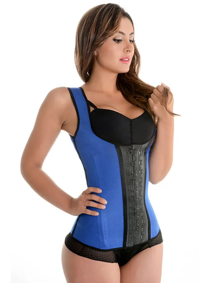 Fiorella Shapewear Workout Latex Vest 203A2 Blue Cotton Spandex with 2 Hooks for Maximum Coverage & Flexibility in Active Lifestyles - Soft