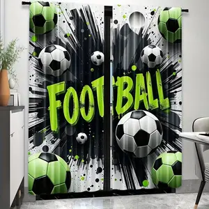 2 Piece Football Print Curtains, Fashionable Rod Pocket Window Drapes for Bedroom and Living Room, Easy Installation