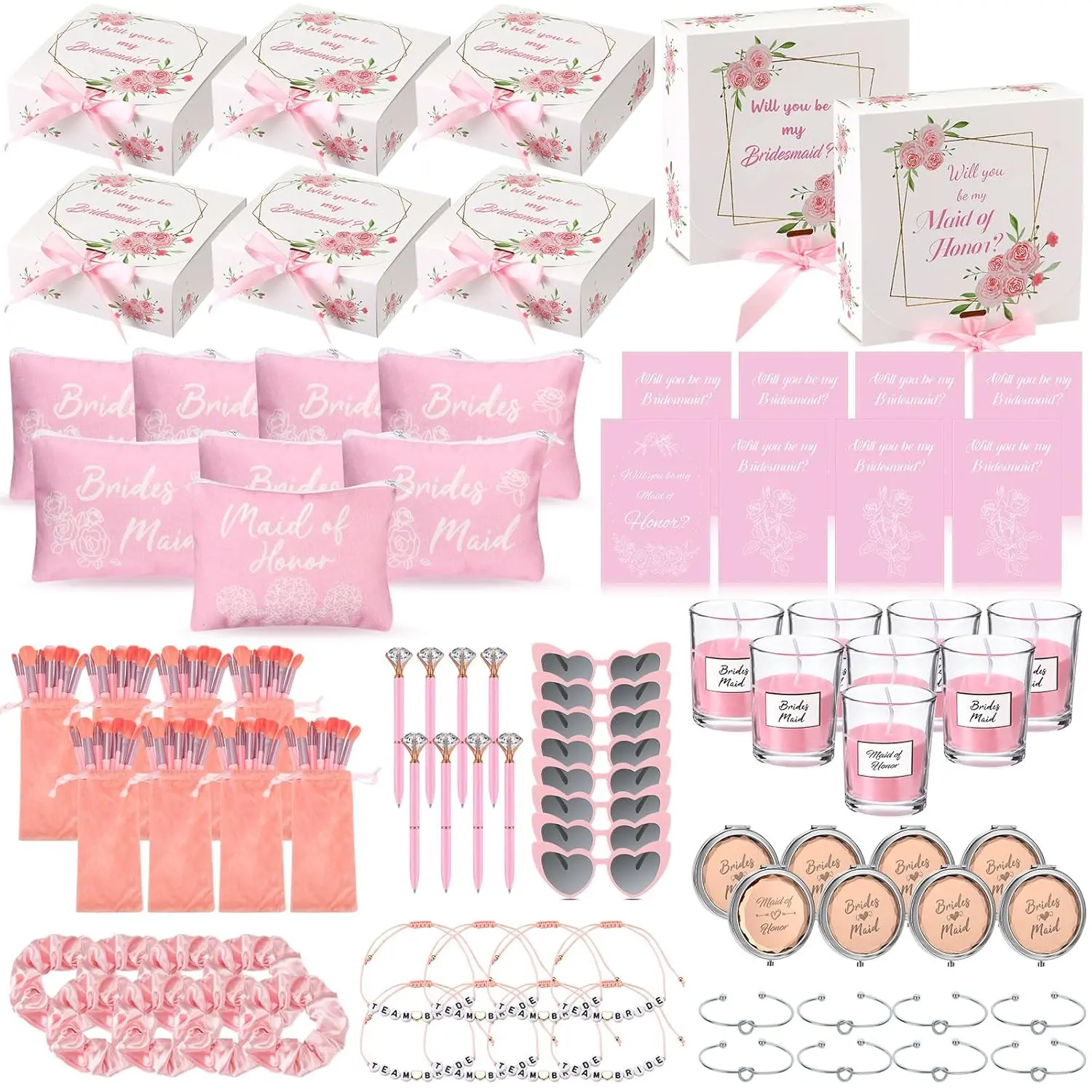 88 count Bridesmaid Proposal Gifts Bridesmaid Box Set Maid of   Include Box Candle Invited Cards Scrunchies Hair Elastics Ties Knotted Bracelets  Pens(,)