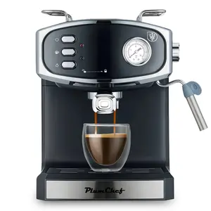 Plum chef 20 Bar Espresso Machine for home- Professional Compact Espresso Maker with Milk Frother Steam Wand, Pressure Gauge & 54oz Large Water Tank, Low Noise Fast Brewing for Cappuccino, Latte,black