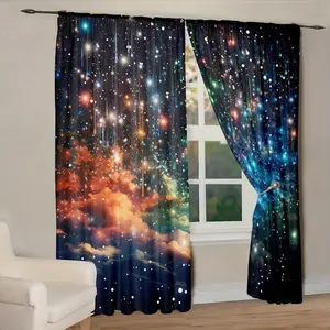 2Pcs Colorful Starry Sky print curtains,suitable for bedroom,living room kitchen decoration,home decoration,window decoration