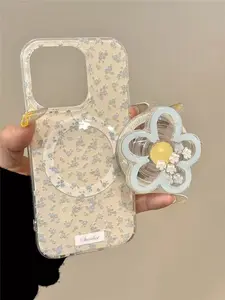 O'Case 2-in-1 iPhone Case, Cute Coquette Refreshing Floral Print with a Matching Magnetic Pop Socket, Shockproof Anti-yellow Anti-drop Phone Case, Compatible for iPhone 17/16/15/14 pro promax plus, perfect case to gift and flex