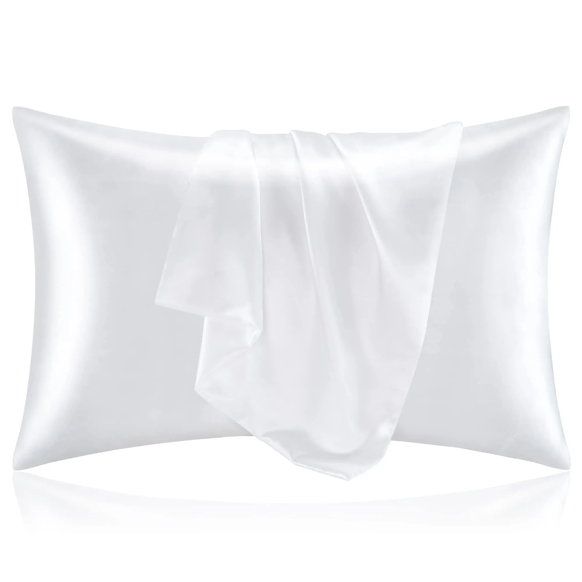 COOKEY Satin Pillowcases 2 Pack with Envelope Closure, White Silk Pillow Cases Set of 2,Pillow Covers