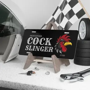 "Certified Cock Slinger" Funny License Plate - Humorous Sarcastic Vanity Tag - Durable Aluminum Front Car Plate - 12x6 Inch Truck Accessory