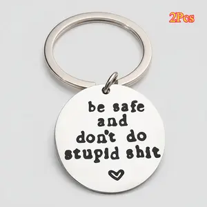 Safety Reminder Keychain - 2Pcs Stainless Steel Keychain for Men & Boyfriend & Husband - Perfect Gift for Everyday Carry & Travel or Outdoor Use Personalized Heart Tag