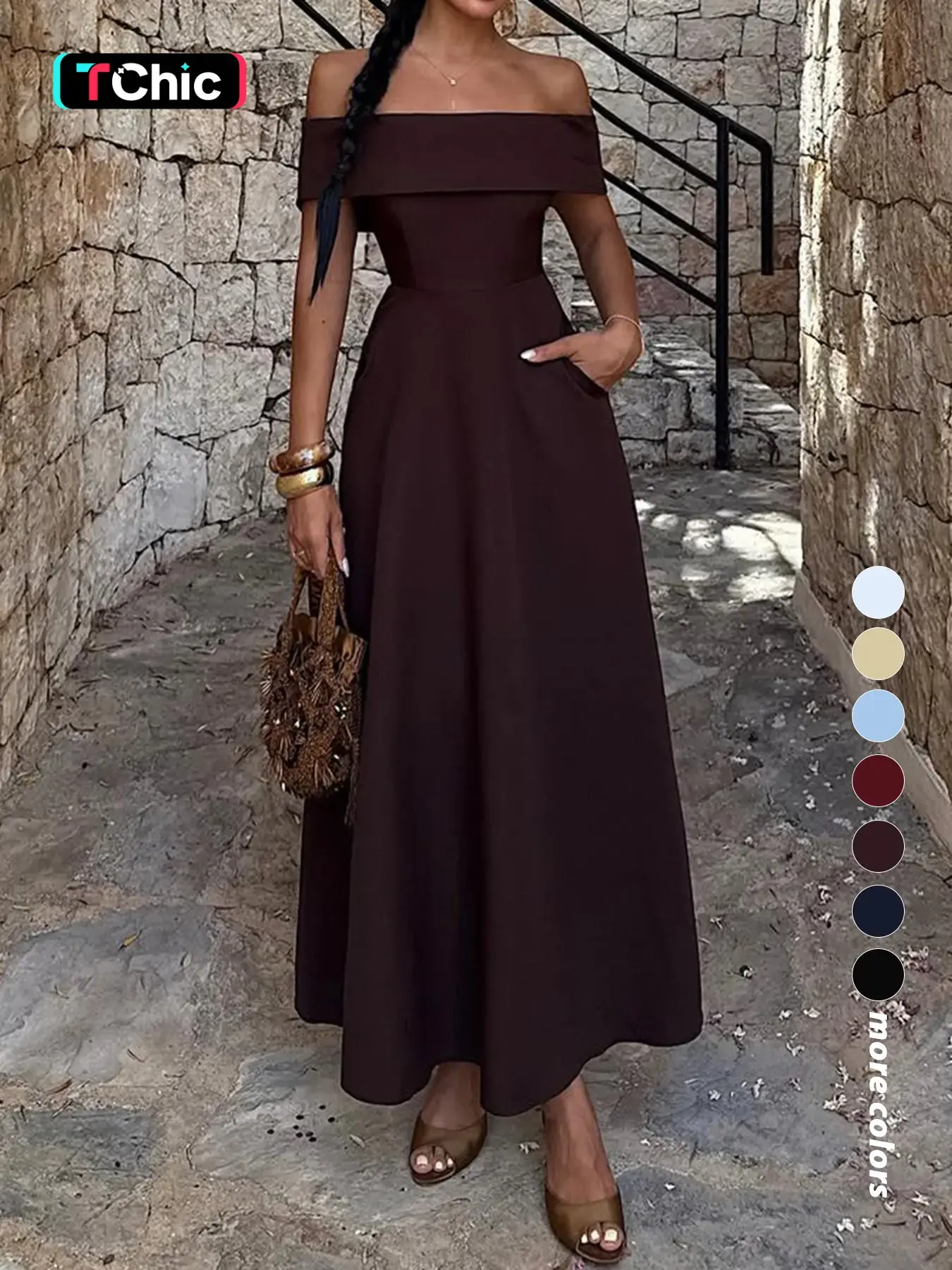 Elegant Chic Off-Shoulder Fitted Dress, Simple and Classic Formal Party Wear, Women's Stylish Evening Prom Gown for Special Occasions, Womenswear