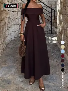 Elegant Off-Shoulder Fitted Dress, Simple and Classic Formal Party Wear, Women's Stylish Evening Dress for Special Occasions, Womenswear