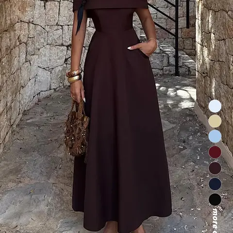 Elegant Chic Off-Shoulder Fitted Dress, Simple and Classic Formal Party Wear, Women's Stylish Evening Prom Gown for Special Occasions, elegant formal style, Womenswear