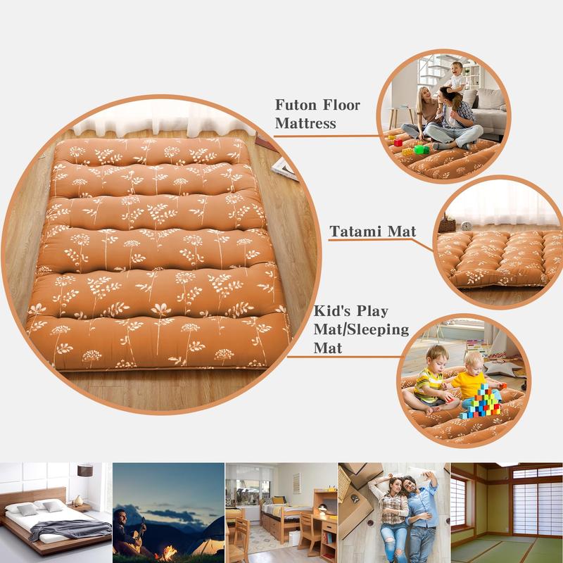 【GARVEE】Japanese Futon Mattress, Futon Floor Mattress Japanese Style Floral Pattern Mattress for Floor, Tatami Mat, Sleeping Mattress Pad for Camping Travel (Flowers-red, Full(80"L x 54"W))