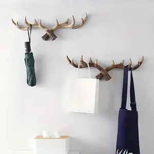 Rustic Resin Deer Antler Wall Hook, Wall Mount Design, Winter Holiday Decoration, Coat & Key Holder, Entryway Wall Art for Home & Retail Displays