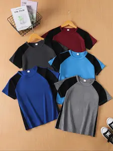Boy's Colorblock Print Short Sleeve Tee, Casual Round Neck T-shirt for Summer, Kids Clothes for Daily Wear, Funny Graphic Tees, Color Block Shirts
