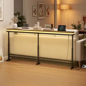 YATINEY 70.9" LED Behind Couch Table with Adjustable Height (27.6"-35.4"), Narrow Console Table with LED Lights, 5.9" Wide Sofa Tables Narrow Long with USB-C Ports, Sofa Side Table, Rustic Brown #SummerVibes