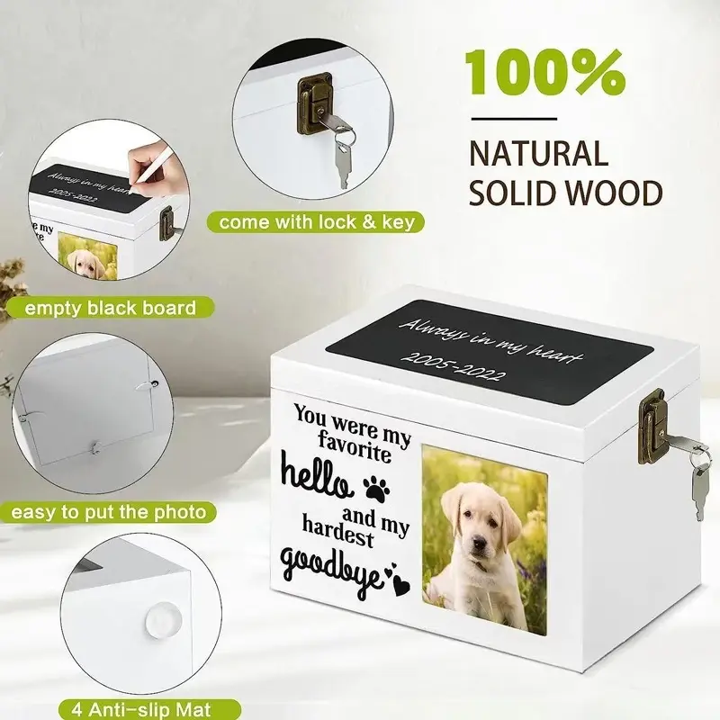 Solid Wood Pet Urn with Photo Frame - Handcrafted, Sustainable Single Box, Moisture-Resistant Ash Storage Keepsake, Thoughtful Memorial Gift for Dogs/Cats to Celebrate Unconditional Love, Eco-Friendly Pet Accessory, Personalized, Thoughtful Gift
