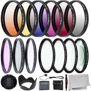 55MM Complete Lens Filter Accessory Kit: 6 Gradual Color Filters + UV, CPL, FLD & Macro Close Up Set (+1, +2, +4, +10)