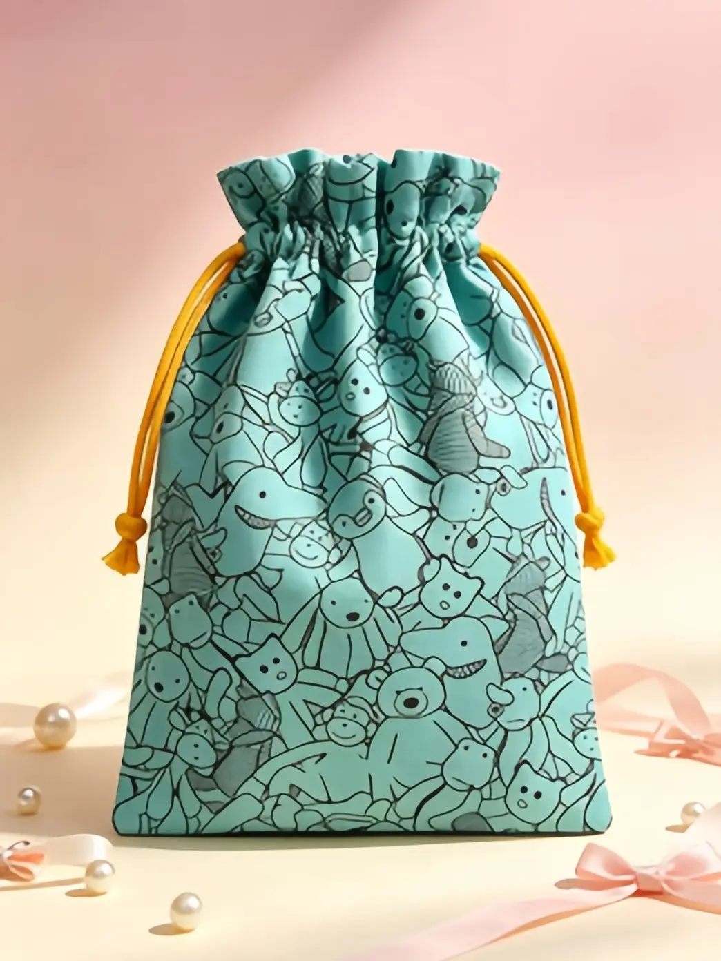 Kawaii Cartoon Animal Canvas Drawstring Bag  Reusable Gift & Storage Pouch