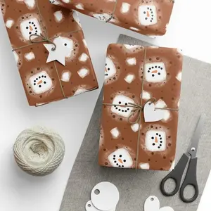 Hot Cocoa Snowman Wrapping Paper, Holiday Winter Wrapping Papers, Hostess Gift for Friend