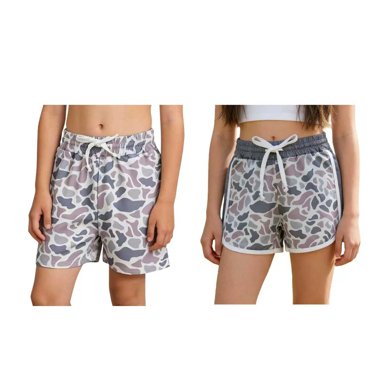 Kids' Grey Camo Shorts for Boys & Girls, Soft Breathable Fabric, Casual Summer Bottoms with Comfy Elastic Waist for Youth Playwear, Youth Boys' Shorts, Child-Sized Boys' Shorts
