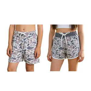 Matching Kids Grey Camo Shorts | Summer Unisex Boys & Girls Youth Shorts | Breathable Casual Bottoms