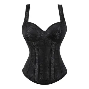 Women'S Floral Jacquard Lace-Up Corset Tops for Women Gothic Jacquard Shoulder Straps Corset Overbust Corset Bustiers
