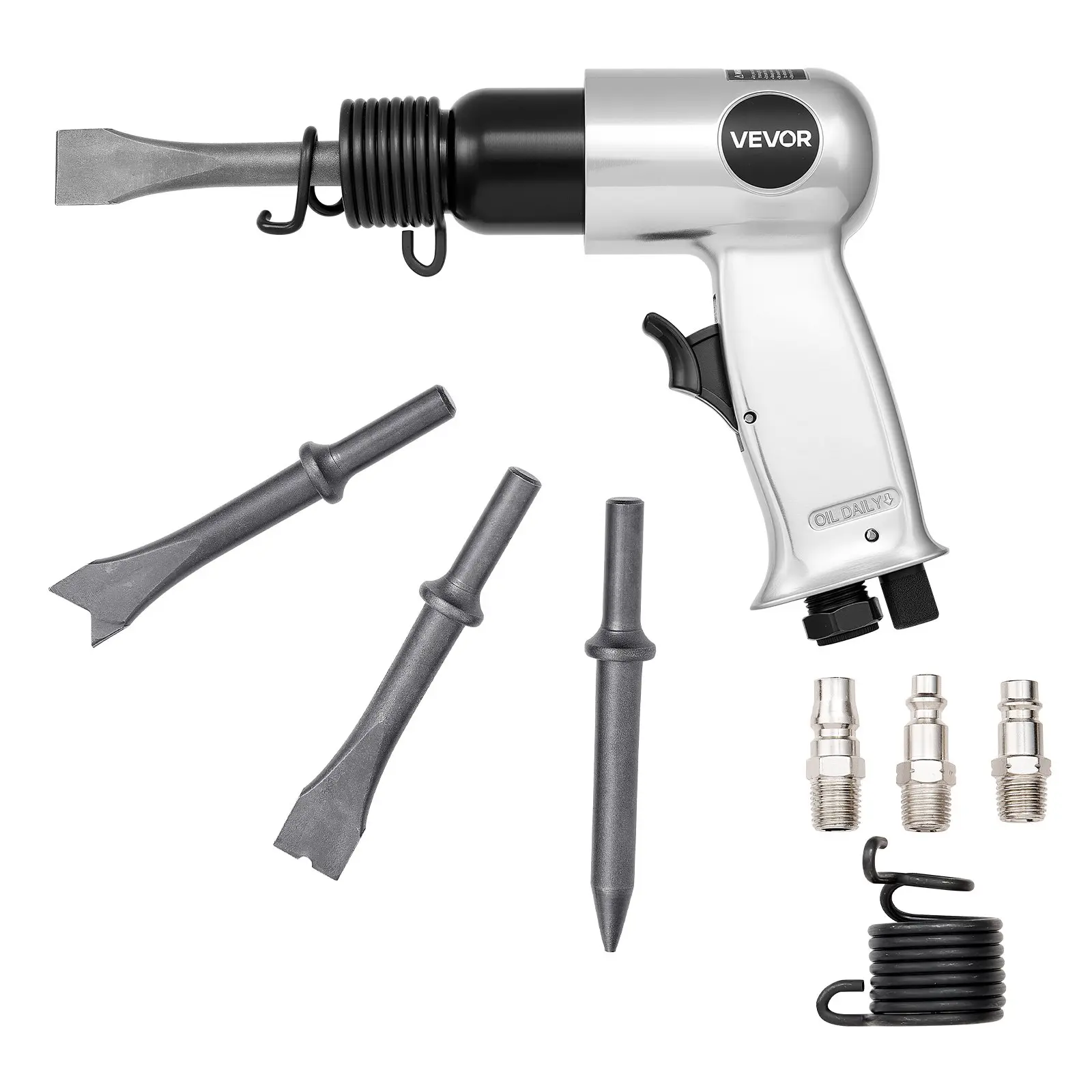 【DealsForYouDays】VEVOR Pneumatic Air Hammer, 4500BPM Pneumatic Tool Kits with 1.57-in Stroke & 4PCS Round Shank Chisels, Lightweight Compact Air Chisel Shovel for Cutting, Punching, Bundle Kit Tool Kits, Construction Sites