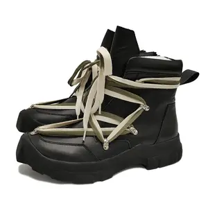 Ricks Outdoor Shoes Fashion Men's Casual Shoes Pentagram Lacing Owens Design Leather Shoes for Man Black Solid Women's Sneakers Rubber Men's Sneakers