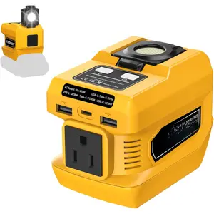 220W Power Inverter Compatible with  18V/20V  Inverter DC 18V to AC 110V Portable Power Station Generator with 2 USB Ports & 1 Type-C & 1 AC Outlet, 400 Lumen Light