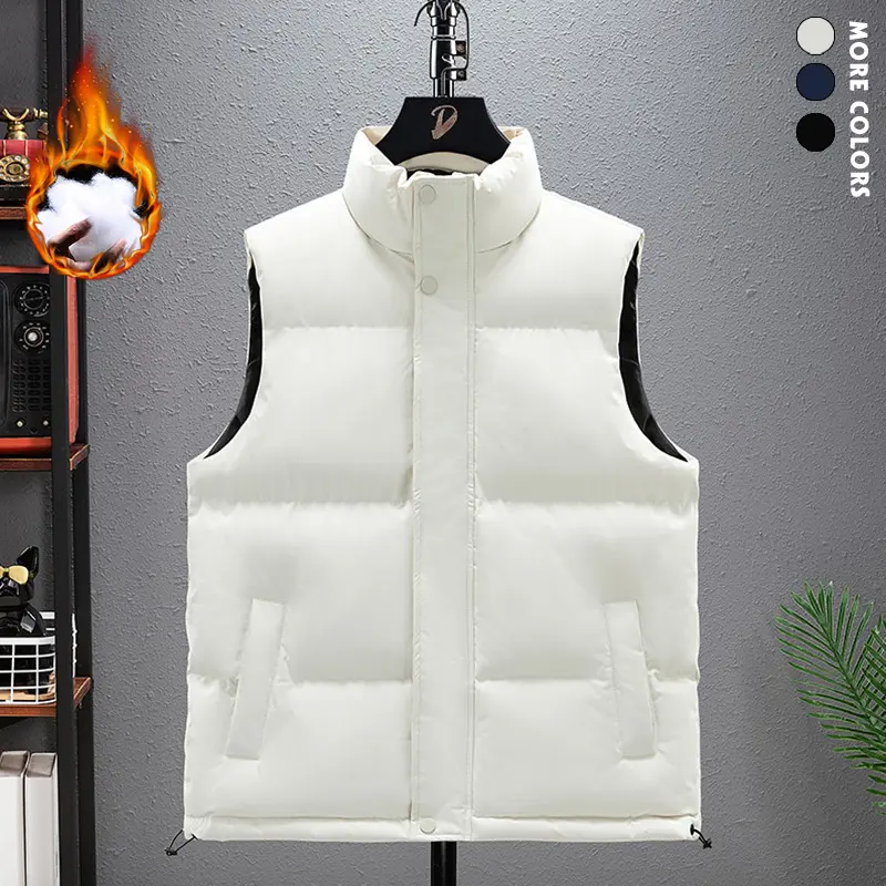Men's Thick Fleece Vest, Heavyweight Winter Warmth Tank Top with Full Zip Closure, Machine Washable - Solid Color (White), Suitable for Golf, Outdoor & Casual Wear, Ideal for Cold Seasons & Outerwear, Durable Fabric Menswear Operator