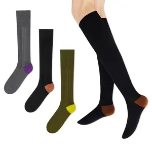 Gaoso Women's Soft Cotton Compression Socks 3 Pairs Breathable Retro Color Clashing Knee High Socks
