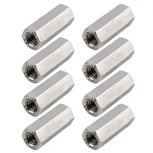 Pack of 8 Metric Hex Coupling Nuts M6 X 1.0 Pitch 30mm Length 10mm Hex Width 304 Stainless Steel Rod Coupling Nuts