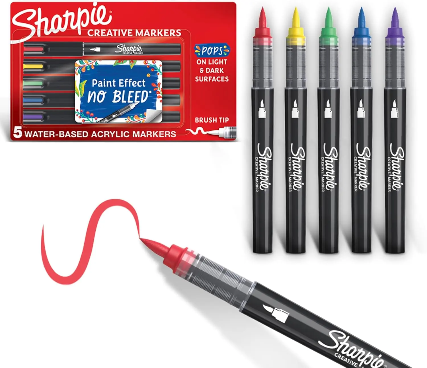 Sharpie Creative Markers, Water-Based Acrylic Markers, Bullet Tip, Assorted Colors, 5 Count