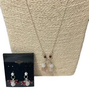 Sterling Silver Jewelry Set Necklace & Earrings.  Gemstones Jewelry  Carnelian and Aventurine.