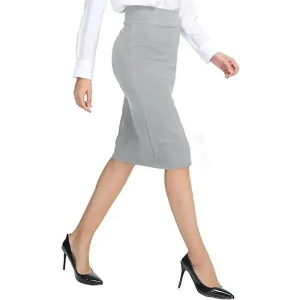 High Waist Slim Fit Pencil Skirt – Knee-Length Office Wear, Solid Color Stretch Fabric for a Sleek Spring Commute Look
