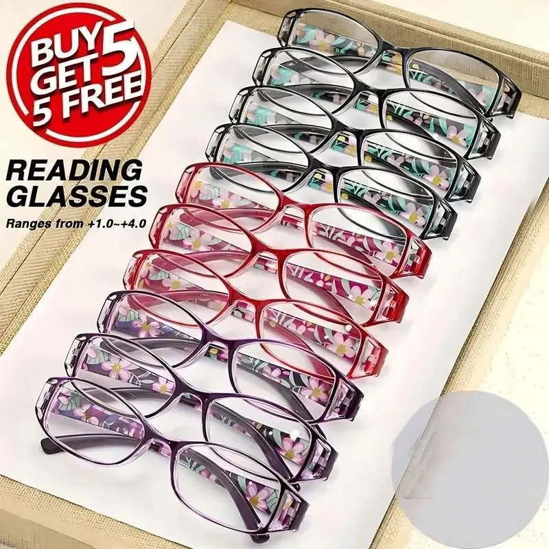 10PCS Women's Fashion Vintage Square Reading Glasses, HD Clear Lens, +1.0 to +4.0 Strength, Lightweight Durable PC Material, Reading Eyeglasses, Reading Eyewear, Daily Computer Office Book Use