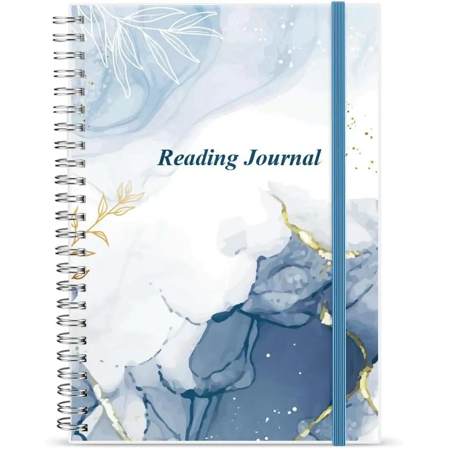 Blue Watercolor Reading Journal Planner - Rectangular Book Review Log, 75 Book Reviews, 72 Pages, Progress Tracking, 1 Pocket, Acid-Free, Wish List, 5.8" x 8.3" Office Personal Organiser